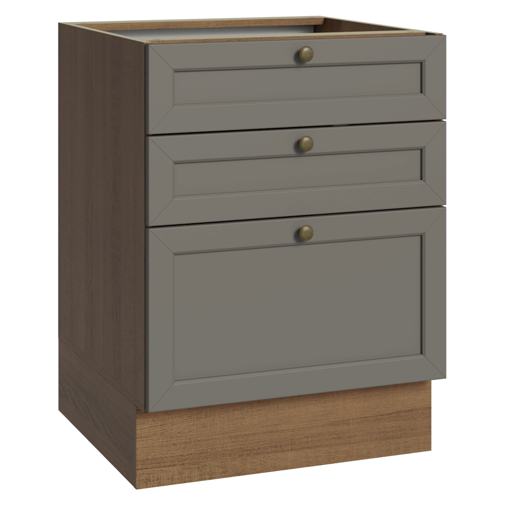 Bajo Mesada de Cocina 60 x 60 cm 3 Cajones (Sin Mesada) Marrón/Gris Vik Madesa