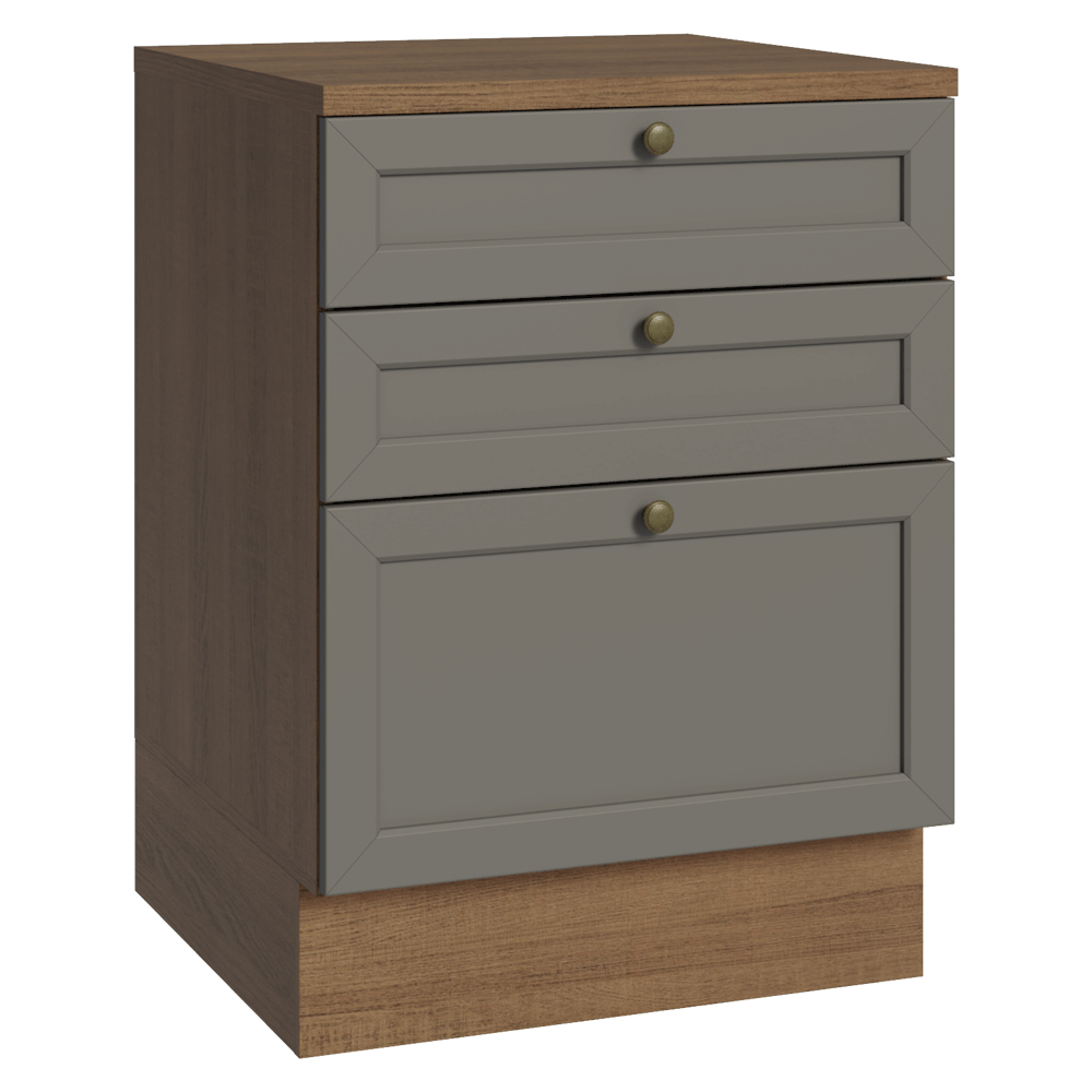 Bajo Mesada de Cocina 60 x 60 cm 3 Cajones (con Mesada) Marrón/Gris Vik Madesa