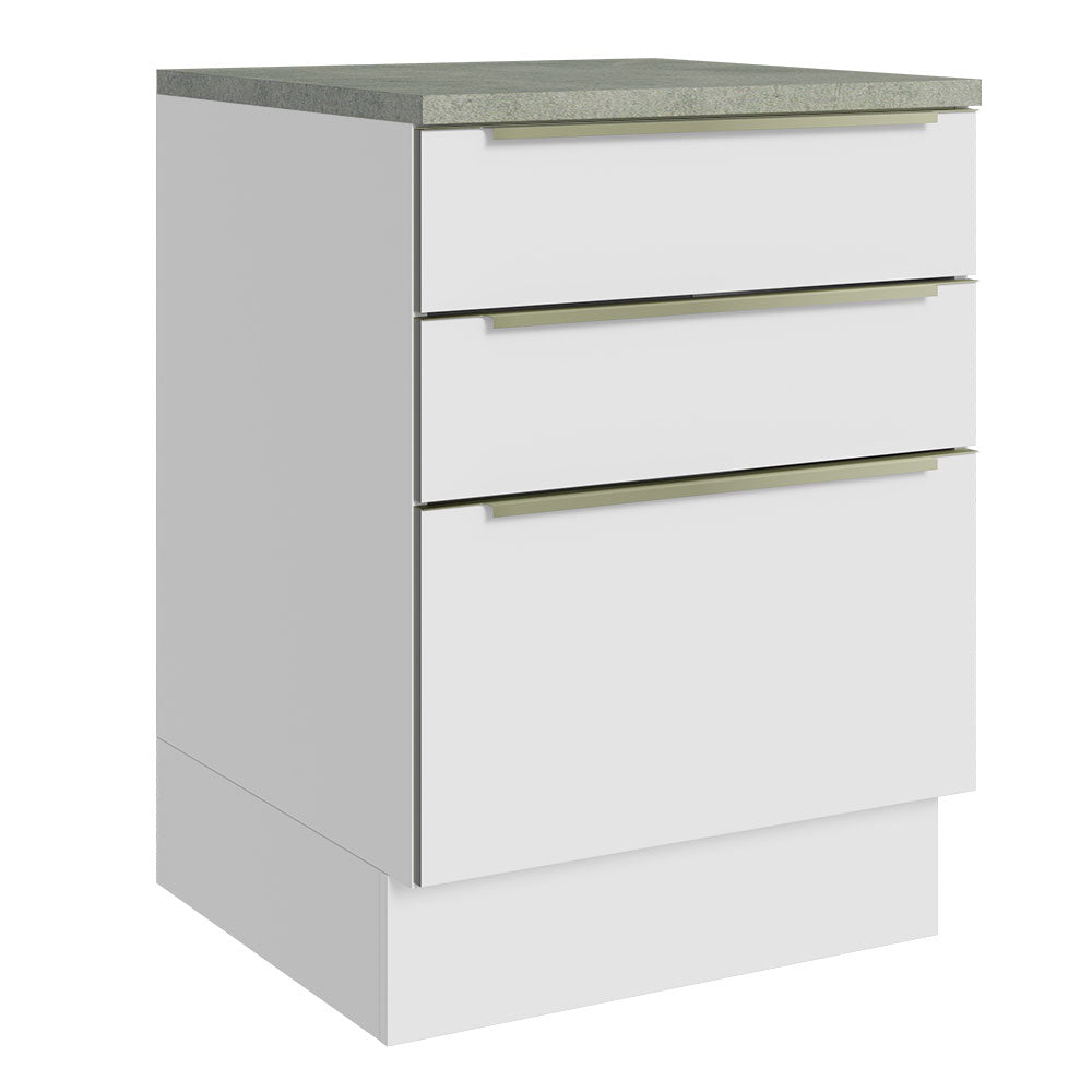 Bajo Mesada 60 cm x 60 cm, 3 Cajones Lux Blanco/Blanco