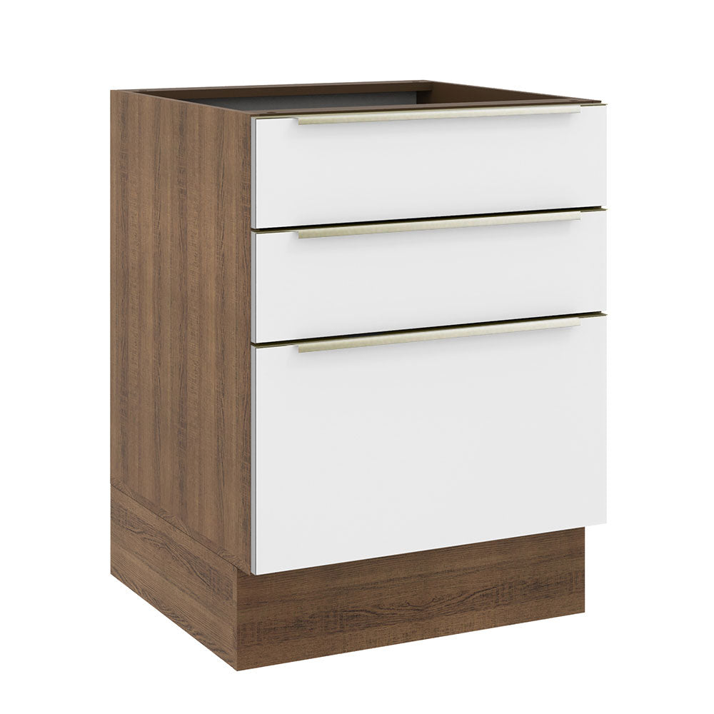 Bajo Mesada Cocina 60 x 60 cm 3 Cajones (Sin Mesada) Marrón/Blanco Aterciopelado Lux Madesa