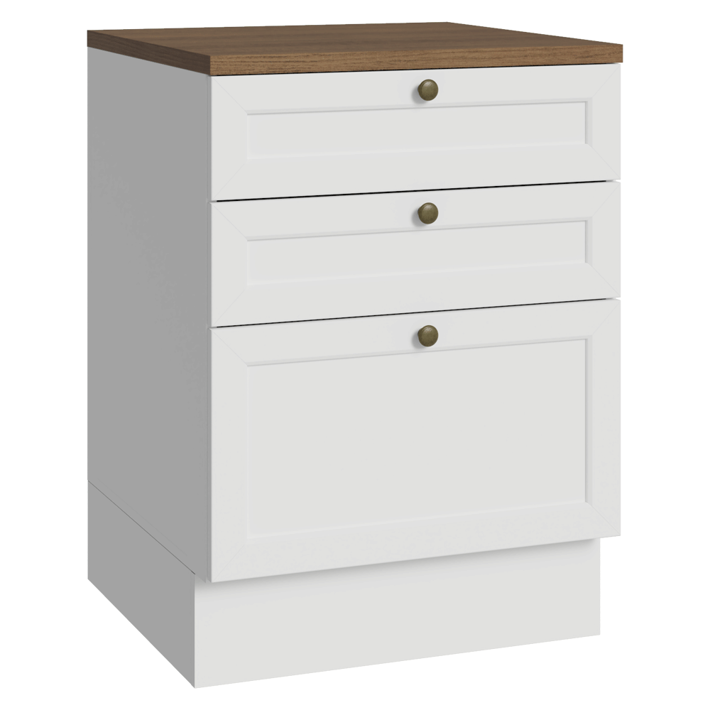 Bajo Mesada de Cocina 60 x 60 cm 3 Cajones (con Mesada) Blanco/Marrón Vik Madesa
