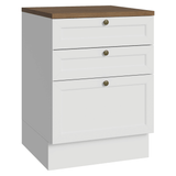Bajo Mesada de Cocina 60 x 60 cm 3 Cajones (con Mesada) Blanco/Marrón Vik Madesa