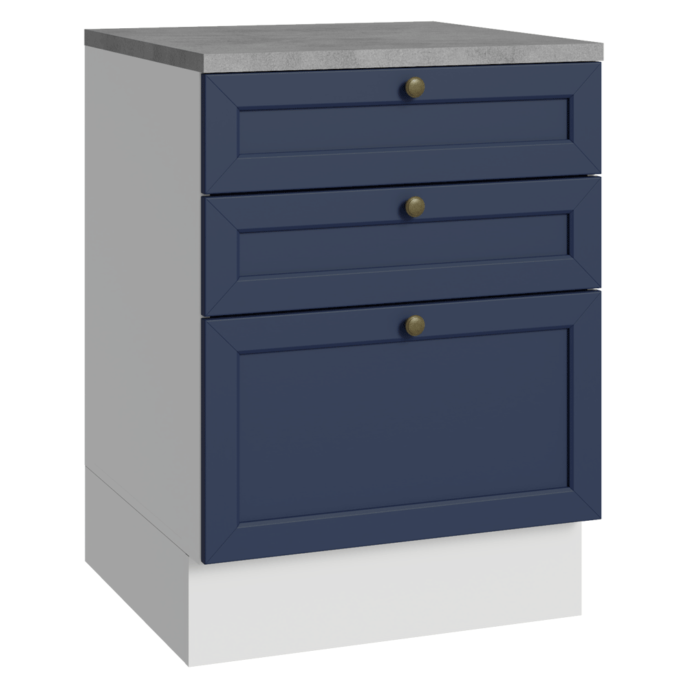 Bajo Mesada de Cocina 60 x 60 cm 3 Cajones (con Mesada) Blanco/Azul Vik Madesa