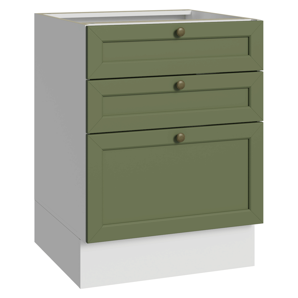 Bajo Mesada de Cocina 60 x 60 cm 3 Cajones (Sin Mesada) Blanco/Verde Vik Madesa