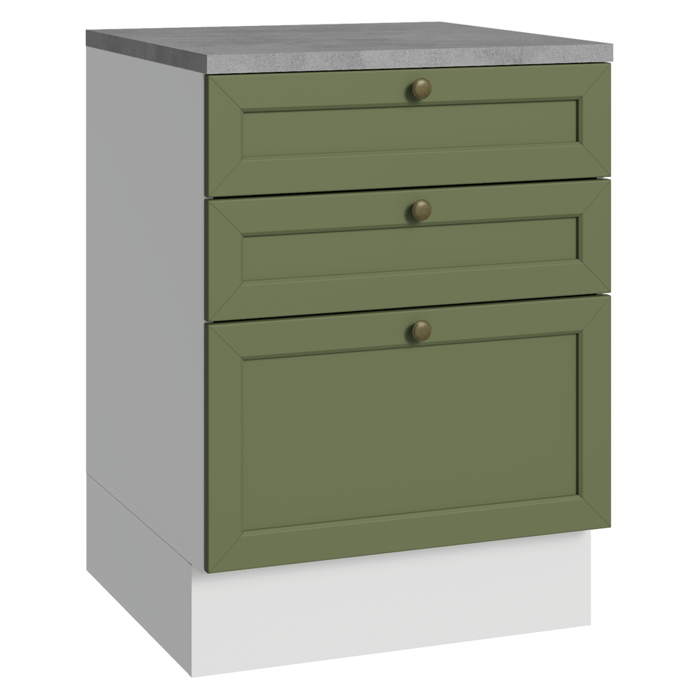 Bajo Mesada de Cocina 60 x 60 cm 3 Cajones (con Mesada) Blanco/Verde Vik Madesa