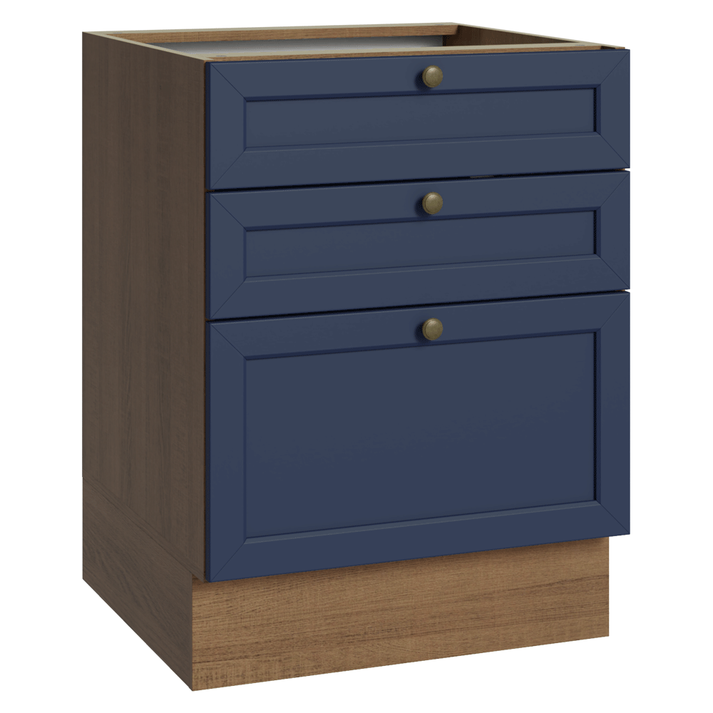 Bajo Mesada de Cocina 60 x 60 cm 3 Cajones (Sin Mesada) Marrón/Azul Vik Madesa