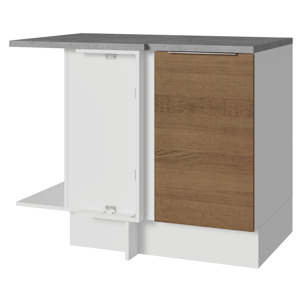 Bajo Mesada Cocina Esquinera 1 Puerta 60 cm Profundidad (Con Mesada) Blanco/Marrón Stella Madesa