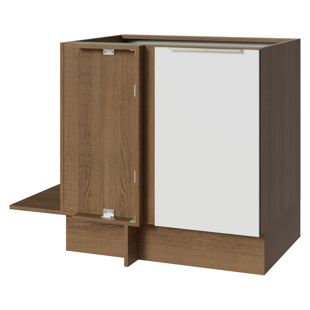 Bajo Mesada Cocina Esquinera para línea de 60 cm de Profundidad 1 Puerta (Sin Mesada) Marrón/Blanco Aterciopelado Lux Madesa