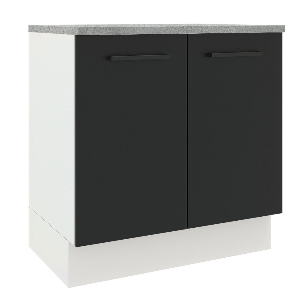 Bajo Mesada Cocina 80 x 60 cm 2 Puertas (Con Mesada) Blanco/Negro Agata Madesa