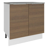 Bajo Mesada Cocina 80 x 60 cm 2 Puertas (Con Mesada) Blanco/Marrón Stella Madesa