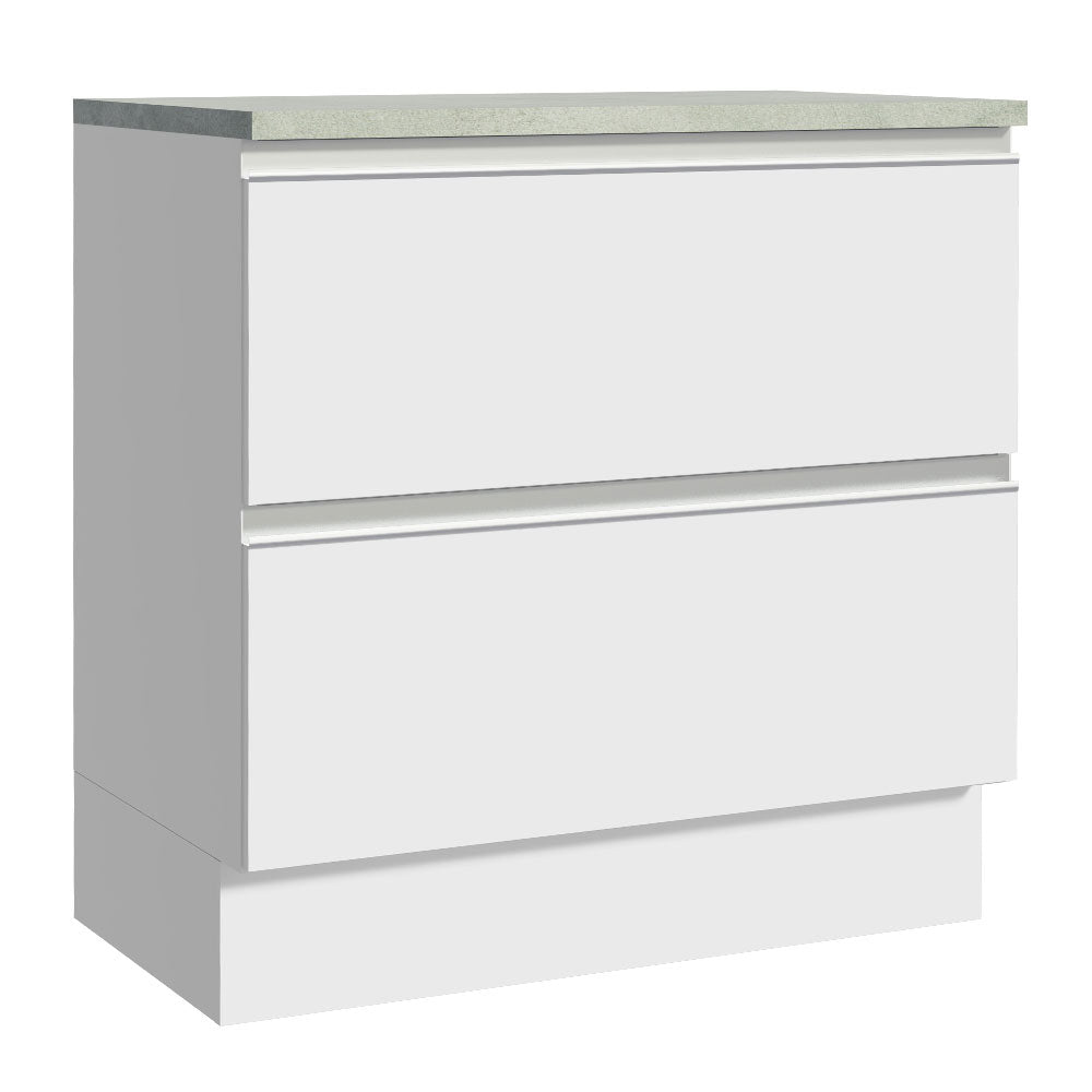 Bajo Mesada de Cocina 80 x 60 cm 2 Cajones (Con Mesada) Blanco Glamy Madesa