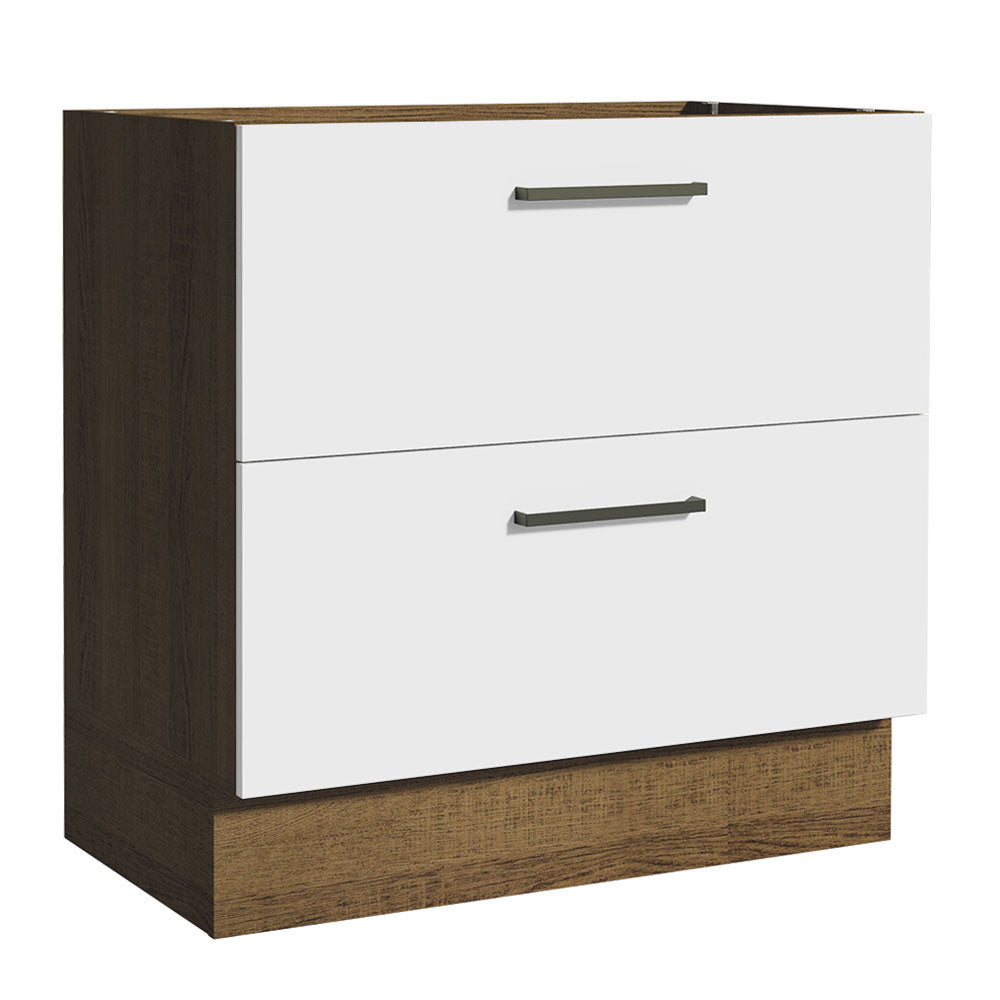 Bajo Mesada Cocina 80 x 60 cm 2 Cajones (Sin Mesada) Marrón/Blanco Agata Madesa