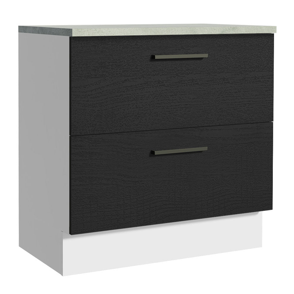 Bajo Mesada Cocina 80 x 60 cm 2 Cajones (Con Mesada) Blanco/Negro Agata Madesa