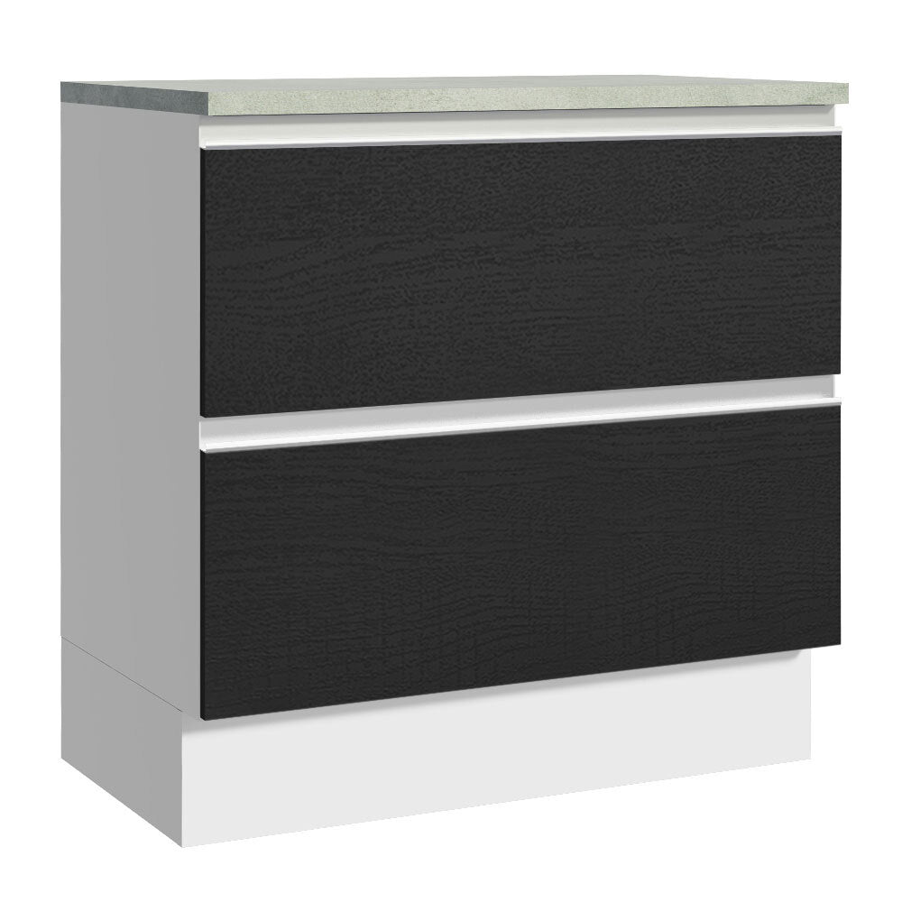 Bajo Mesada de Cocina 80 x 60 cm 2 Cajones (Con Mesada) Blanco/Negro Glamy Madesa