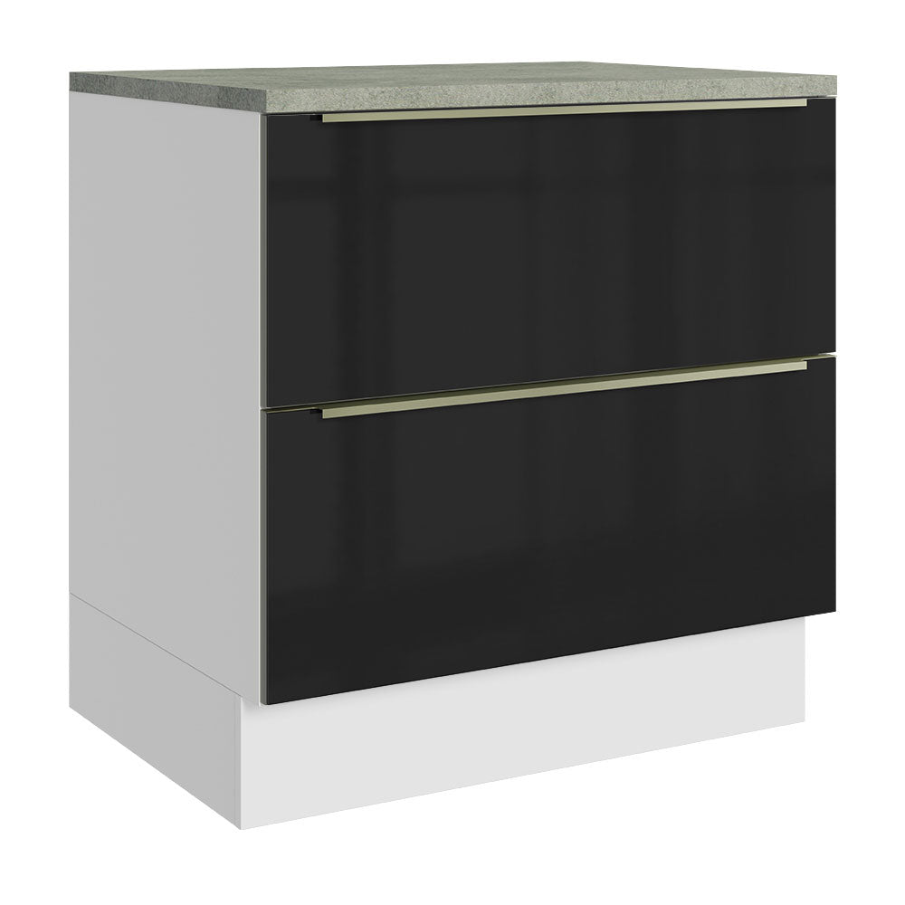 Bajo Mesada Cocina 80 x 60 cm 2 Cajones (Con Mesada) Blanco/Negro Lux Madesa