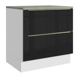 Bajo Mesada Cocina 80 x 60 cm 2 Cajones (Con Mesada) Blanco/Negro Lux Madesa