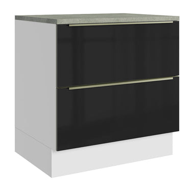 Bajo Mesada 80 cm 2 Cajones Blanco/Negro Lux Madesa
