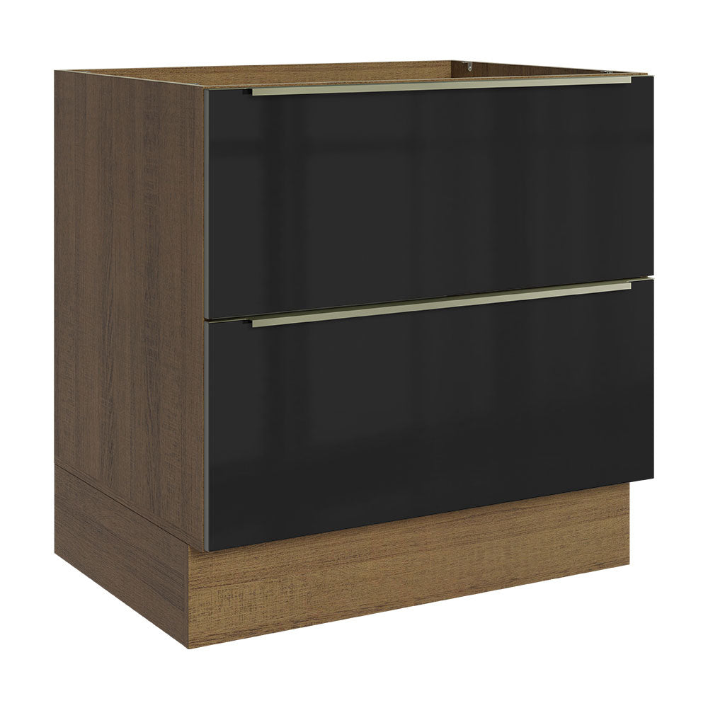 Bajo Mesada 80 cm x 60 cm, 2 Cajones Lux Marrón/Negro