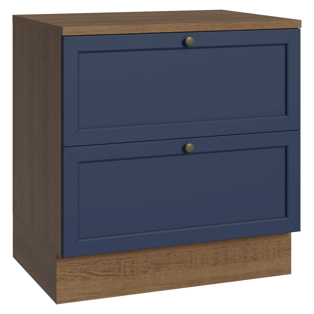 Bajo Mesada de Cocina 80 x 60 cm 2 Cajones (con Mesada) Marrón/Azul Vik Madesa