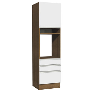 Mueble de cocina para Horno o Microondas 60 x 60 cm 1 Puerta y 3 Cajones Marrón/Blanco Glamy Madesa