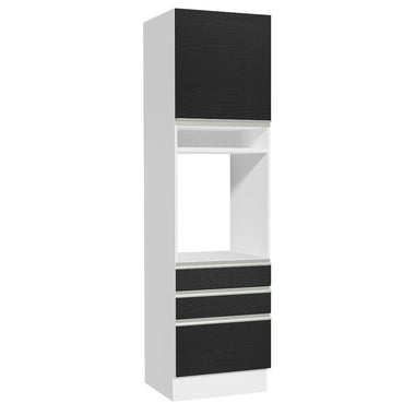 Mueble de cocina para Horno o Microondas 60 x 60 cm 1 Puerta y 3 Cajones Blanco/Negro Glamy Madesa