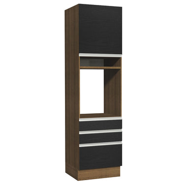 Mueble de cocina para Horno/Microondas 60 x 60 cm 1 Puerta y 3 Cajones Marrón/Negro Glamy Madesa