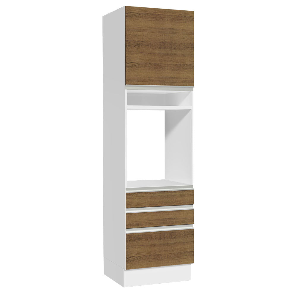 Mueble de cocina para Horno/Microondas Madesa Glamy 60 x 60 cm 1 Puerta 3 Cajones Blanco/Marrón