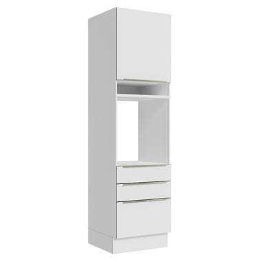 Mueble de cocina para Horno o Microondas 60 x 60 cm 1 Puerta y 3 Cajones Blanco/Blanco Lux Madesa