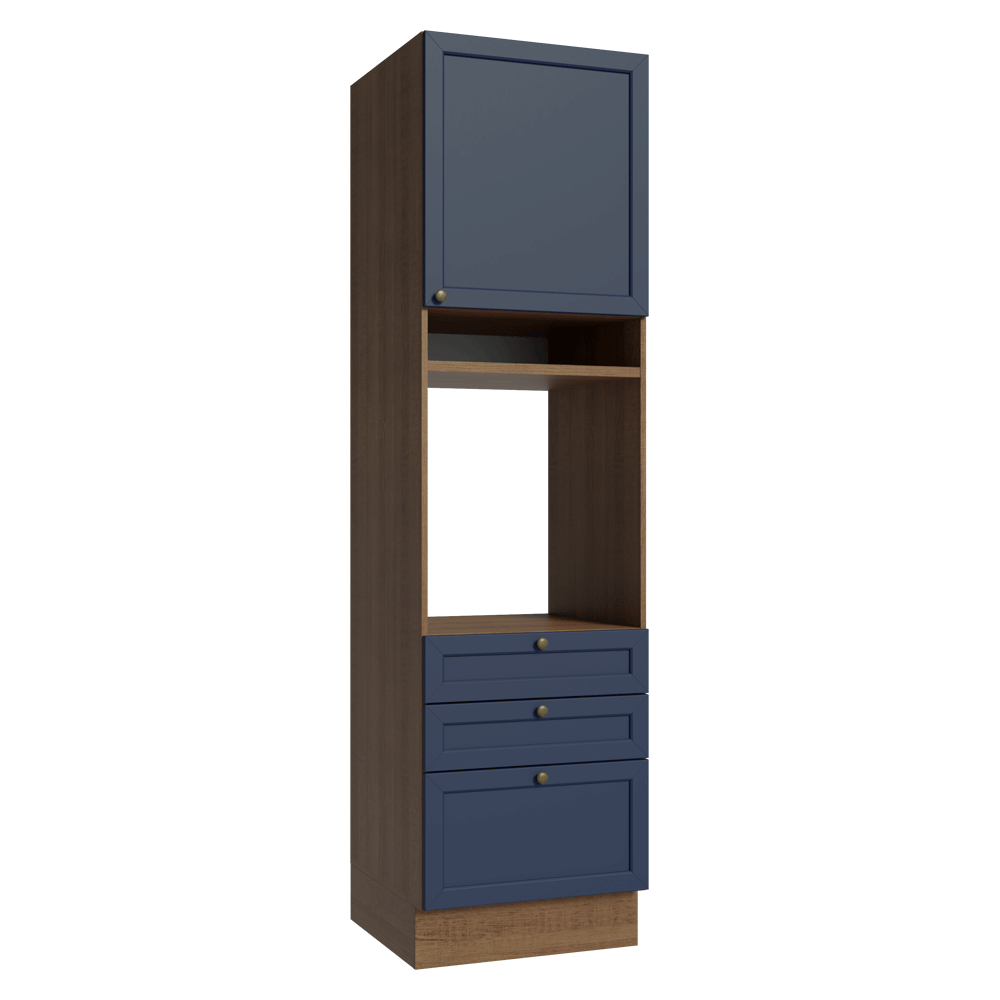 Mueble de cocina para Horno/ microondas 60 x 60 cm 1 Puerta 3 Cajones Marrón/Azul Vik Madesa