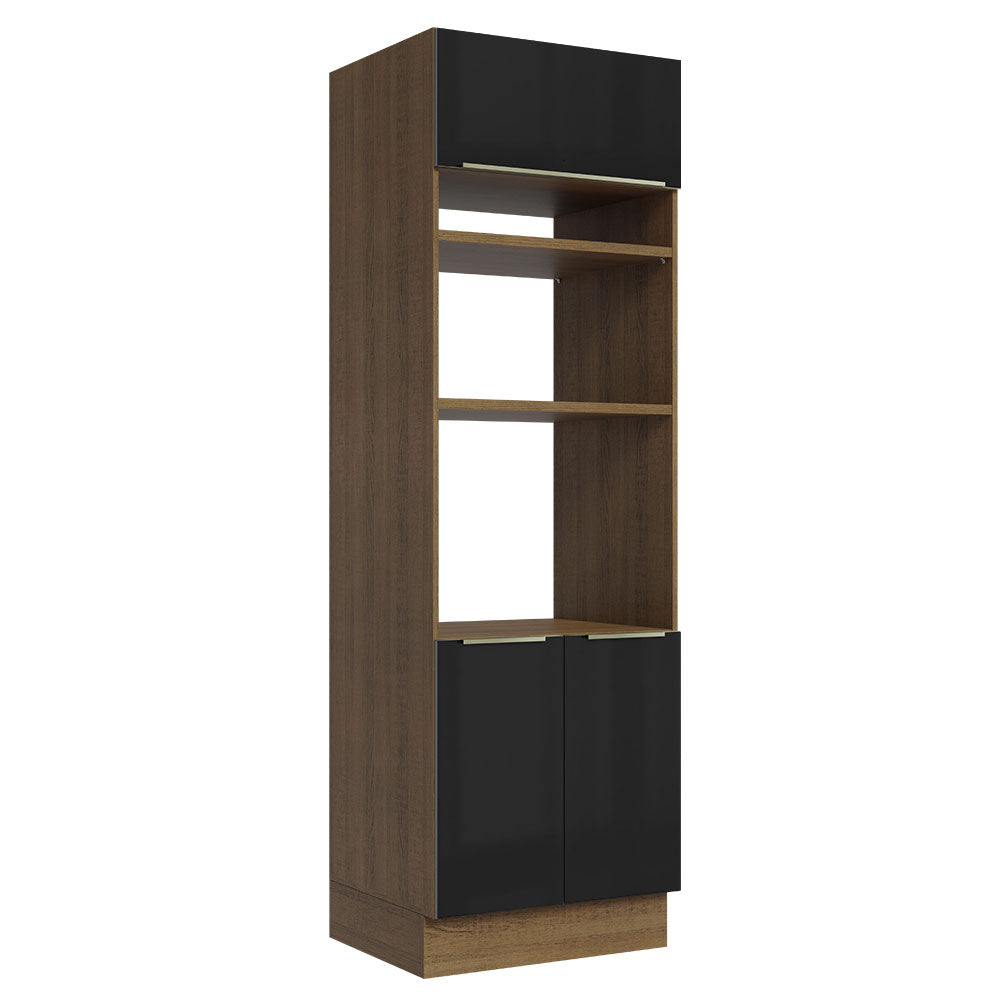 Mueble de cocina para Horno/ Microondas 70 cm Sin cajones 3 Puertas Lux Marrón/Negro