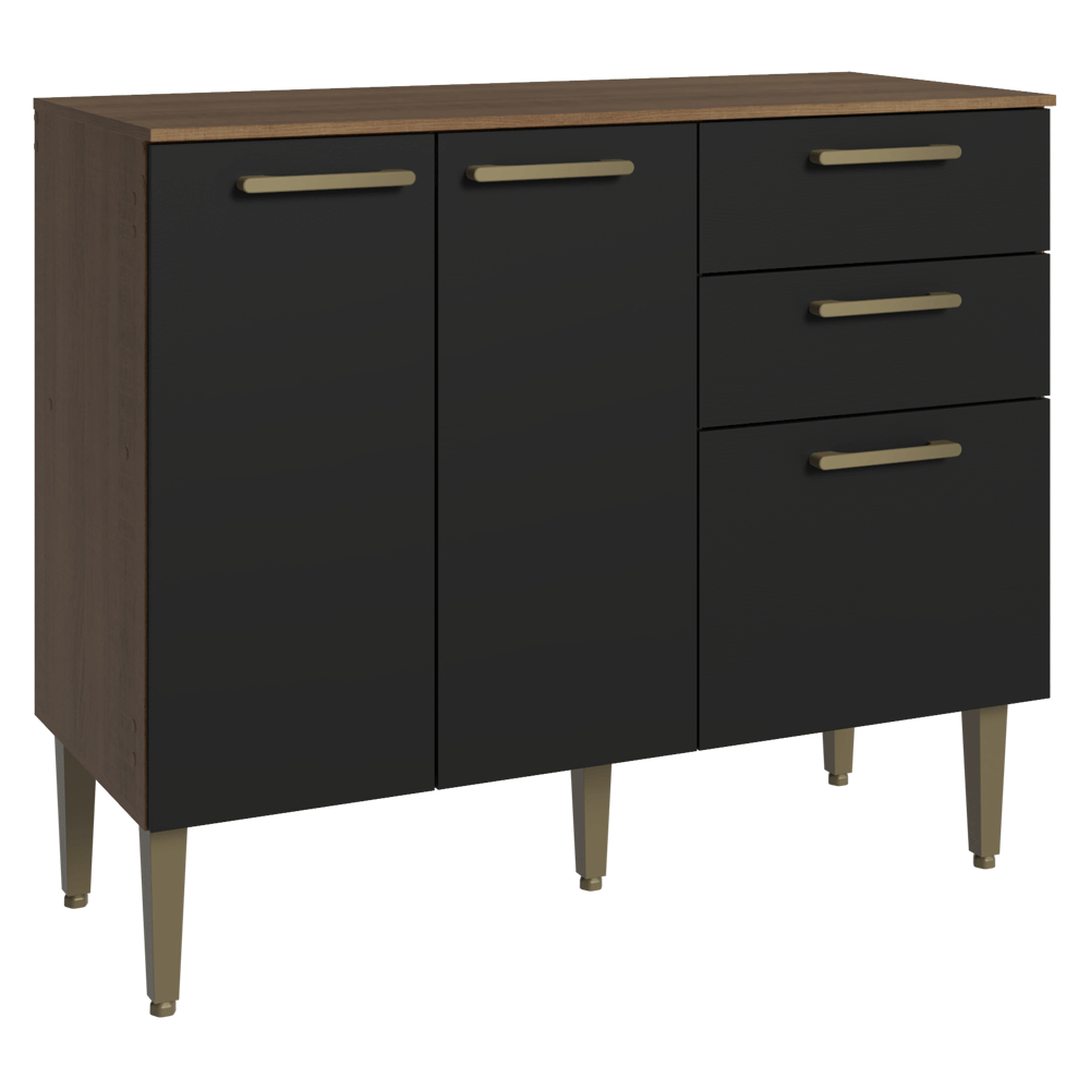 Bajo Mesada para Bacha 105 cm 3 Puertas 2 Cajones (Con Mesada) Marrón/Negro Lille Madesa