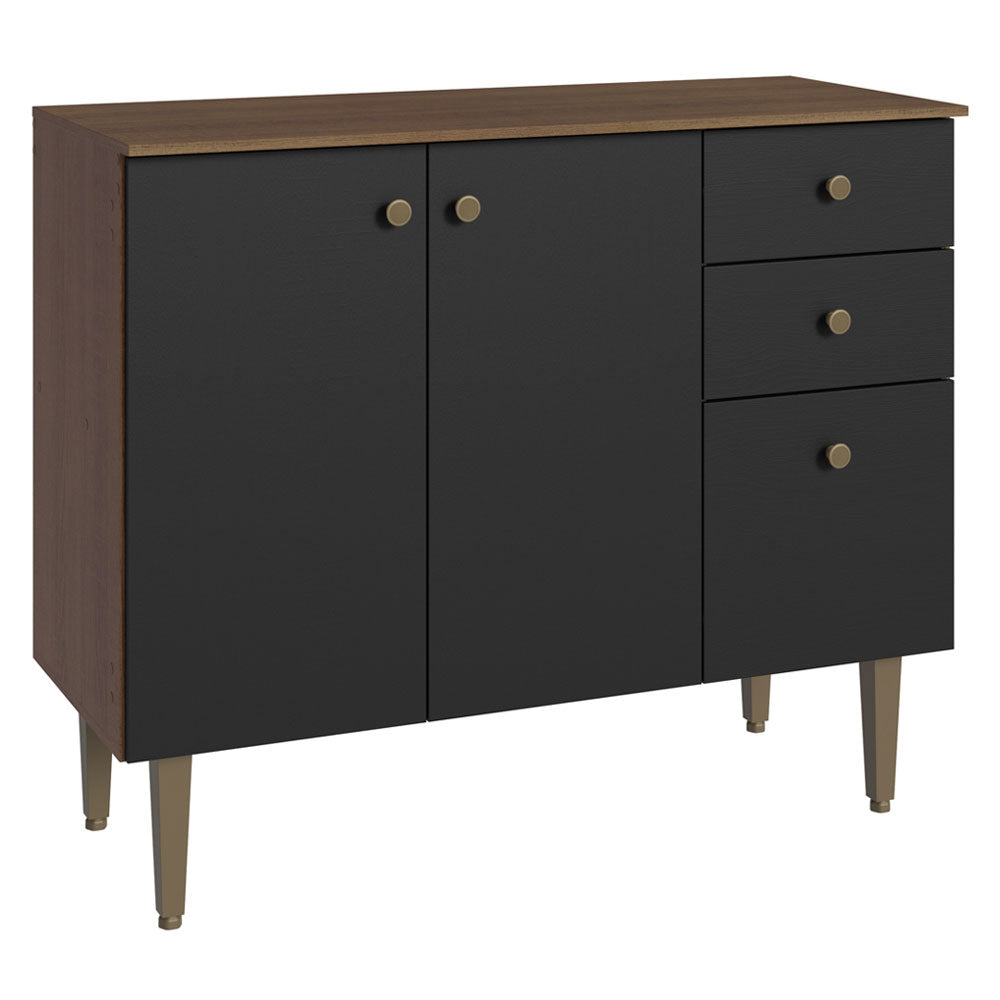 Bajo Mesada para Bacha 105 cm 3 Puertas 2 Cajones (Con Mesada) Marrón/Negro Gourmet Madesa