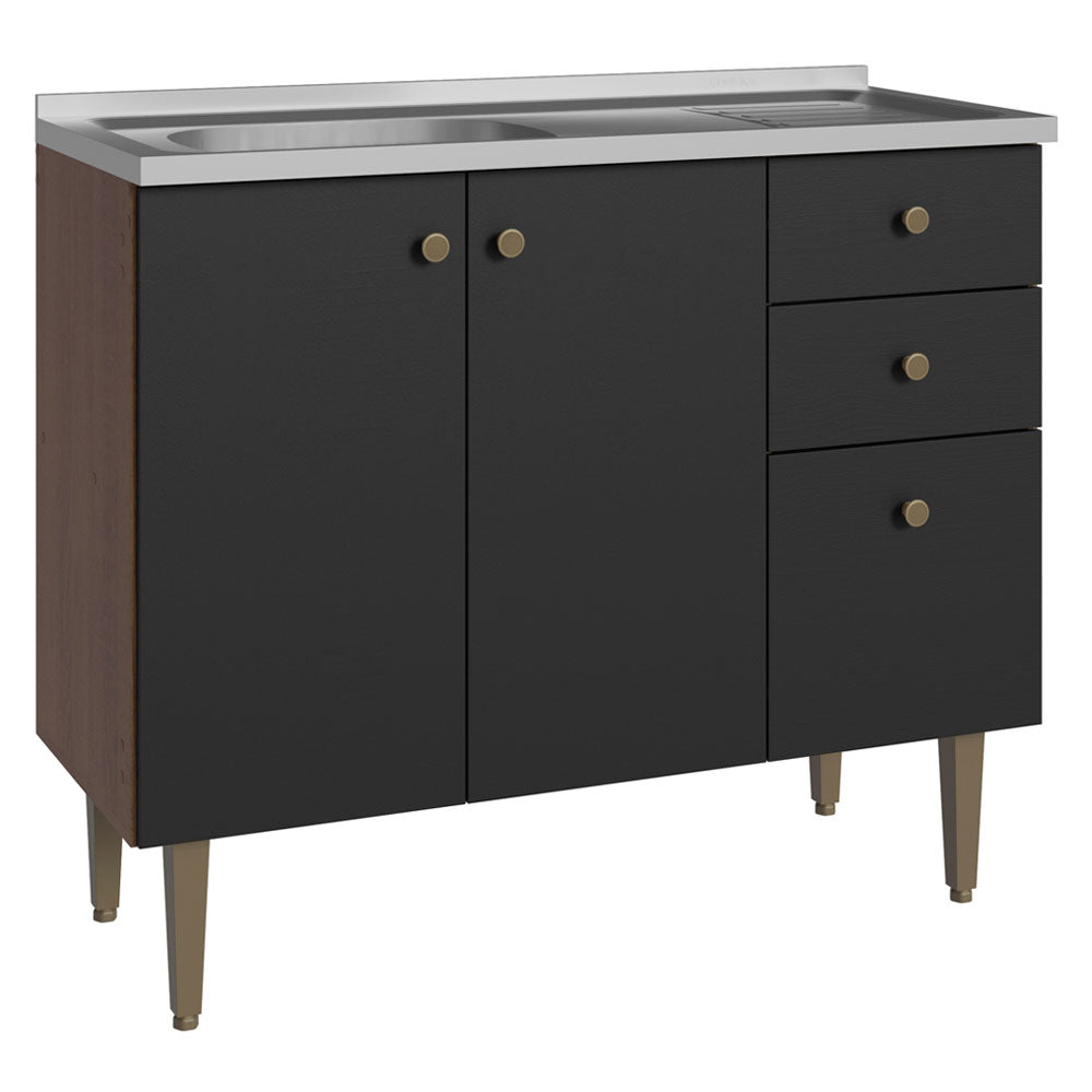 Bajo Mesada 3 Puertas y 2 Cajones 105cm con Bacha Marrón/Negro Gourmet