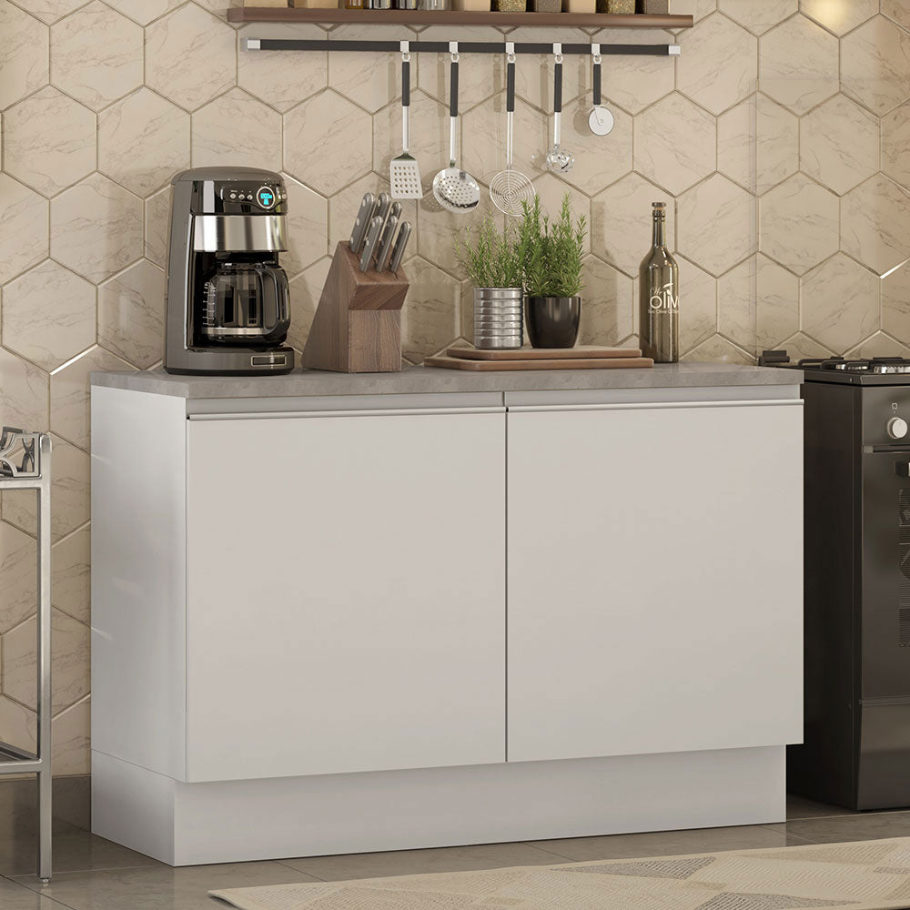Bajo Mesada Cocina 120 cm 2 Puertas (Con Mesada) Blanco Glamy Madesa