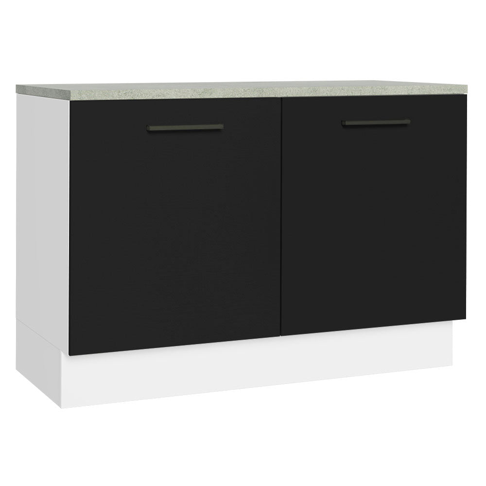 Bajo Mesada Cocina 120 cm 2 Puertas (Con Mesada) Blanco/Negro Agata Madesa