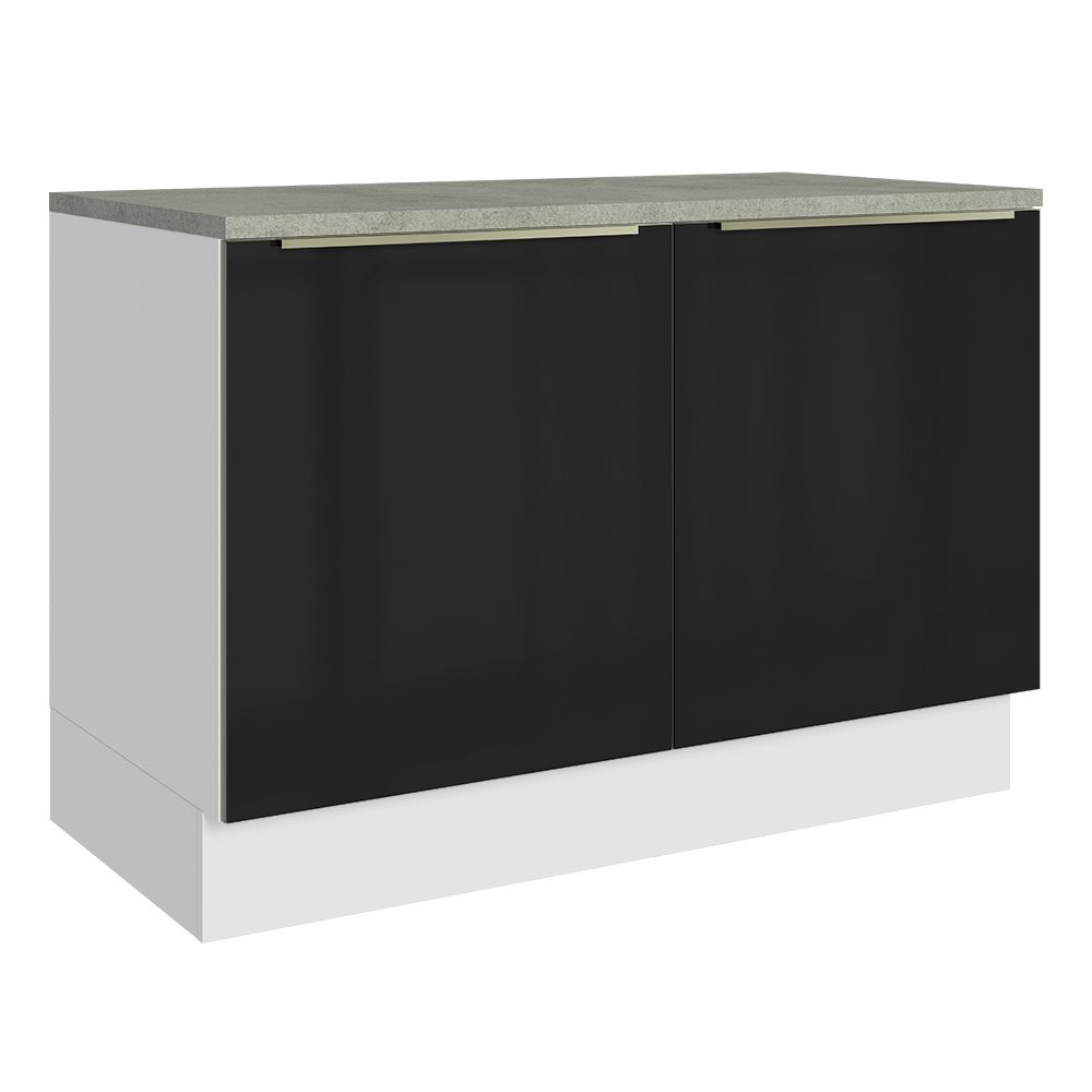 Bajo Mesada de Cocina 120 cm 2 Puetas (Con Mesada) Blanco/Negro Lux Madesa