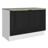 Bajo Mesada de Cocina 120 cm 2 Puetas (Con Mesada) Blanco/Negro Lux Madesa