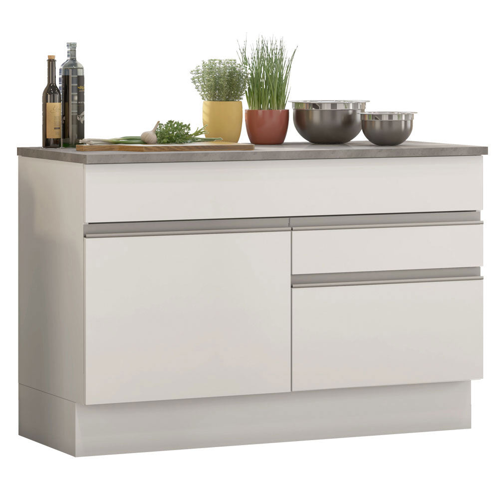 Bajo Mesada para Bacha 120 cm 1 Puerta y 2 Cajones (Con Tapa) Blanco Glamy