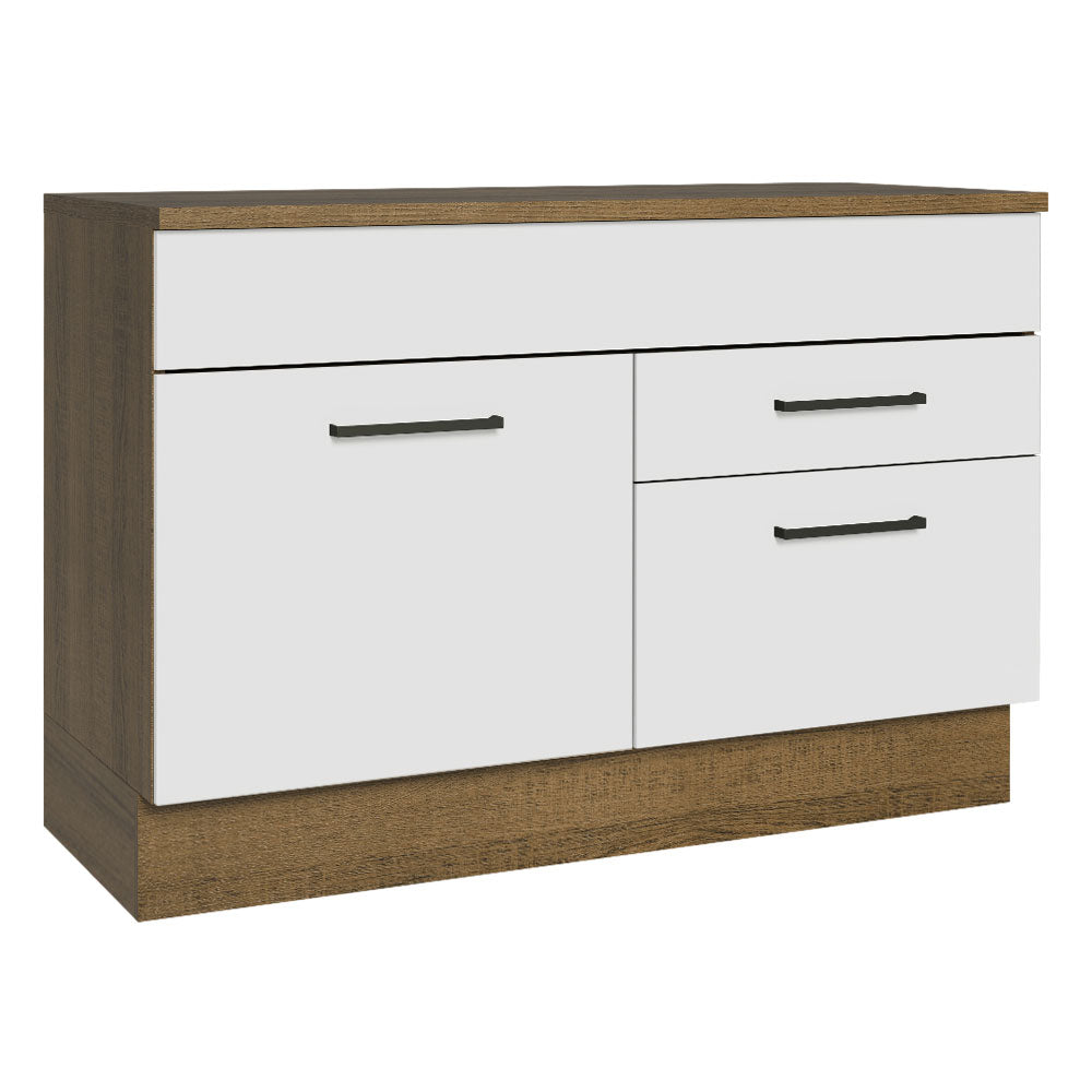 Bajo Mesada para Bacha 120 cm 1 Puerta y 2 Cajones (Con Tapa) Marrón/Blanco Agata