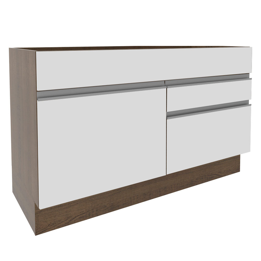 Bajo Mesada para Bacha 120 cm 1 Puerta y 2 Cajones (Sin Tapa ni Bacha) Glamy Marrón/Blanco