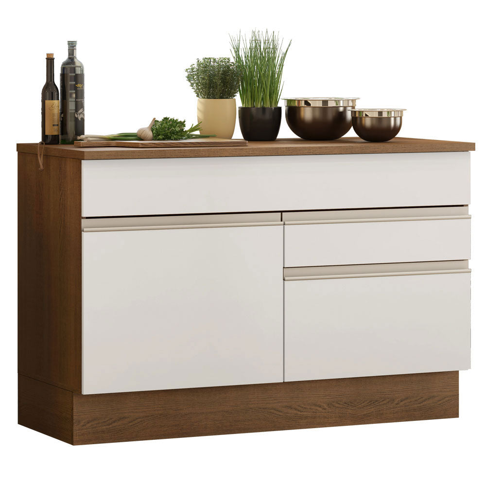 Bajo Mesada para Bacha 120 cm 1 Puerta y 2 Cajones (Con Tapa) Marrón/Blanco Glamy