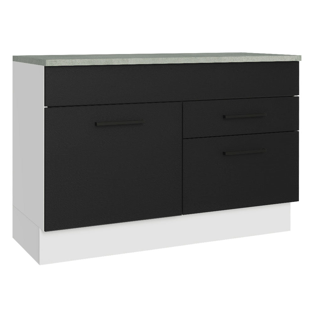 Bajo Mesada Cocina 120 cm 1 Puerta e 2 Cajones (Con Mesada) Blanco/Negro Agata Madesa