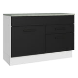 Bajo Mesada Cocina 120 cm 1 Puerta e 2 Cajones (Con Mesada) Blanco/Negro Agata Madesa