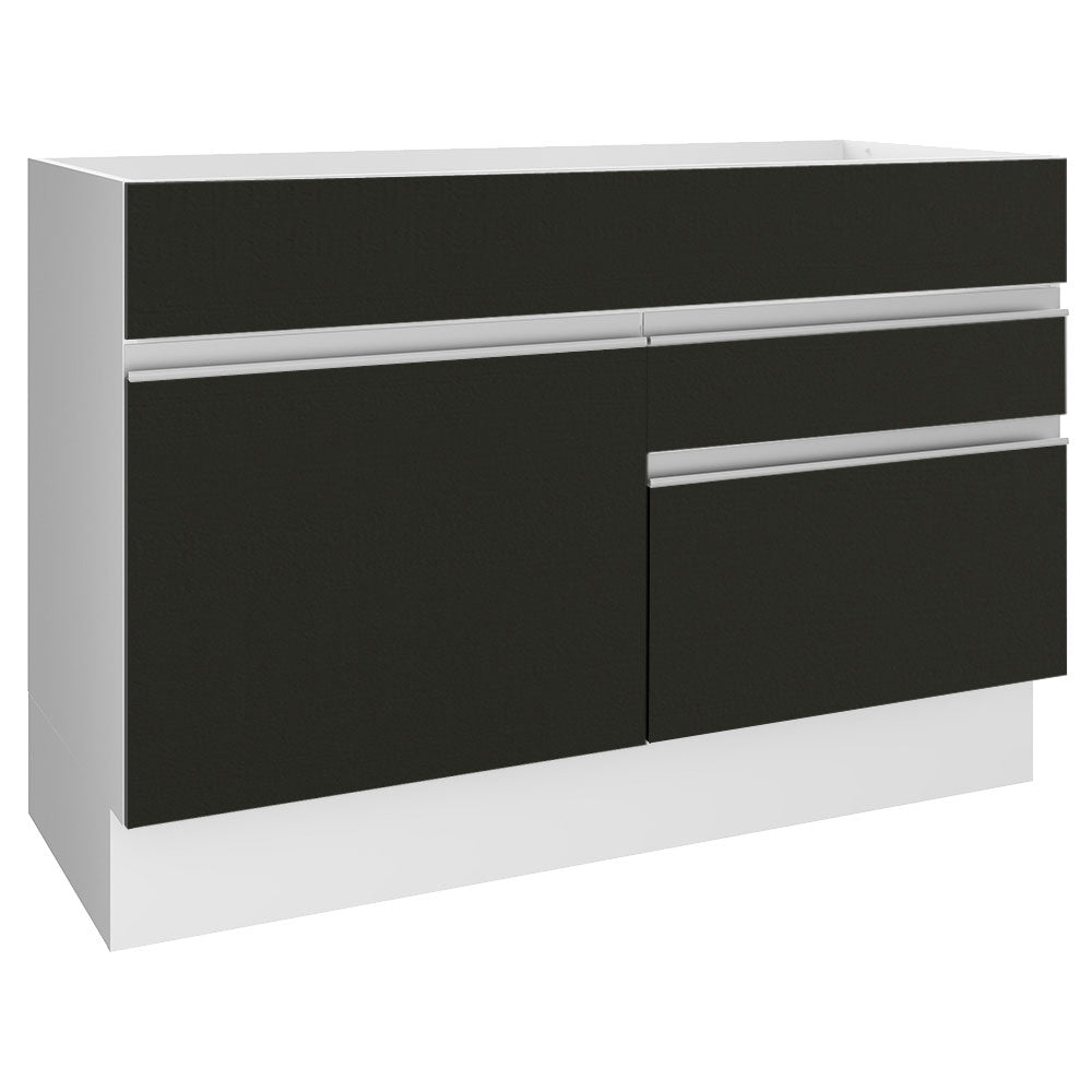 Bajo Mesada de Bacha de acero inoxidable 120cm 1 Puerta 2 Cajones Blanco/Negro (Sin Tapa y Sin Bacha de acero inoxidable) Glamy