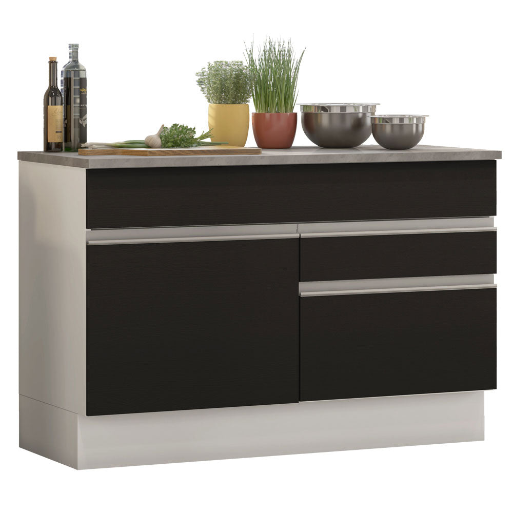 Bajo Mesada de Bacha de acero inoxidable 120cm 1 Puerta 2 Cajones Blanco/Negro (Con Tapa) Glamy