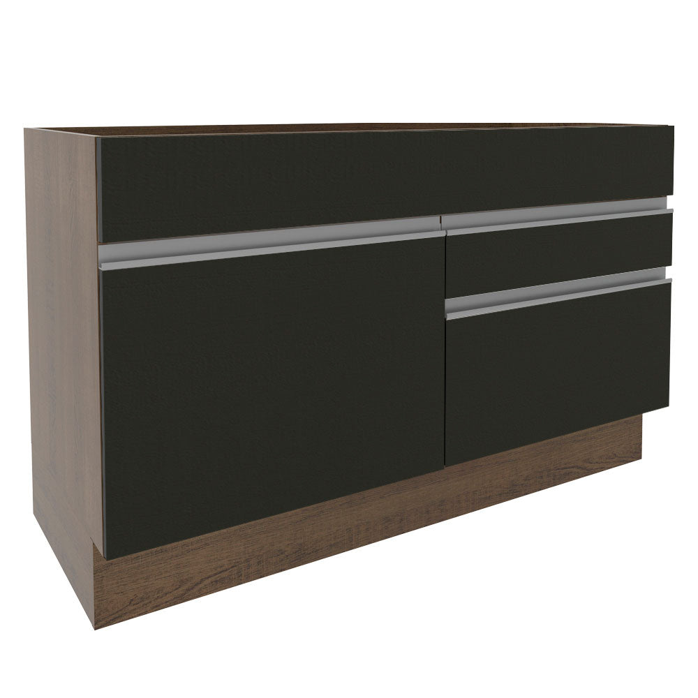 Bajo Mesada de Bacha de acero inoxidable 120cm 1 Puerta 2 Cajones Marrón/Negro (Sin Tapa y Sin Bacha de acero inoxidable) Glamy