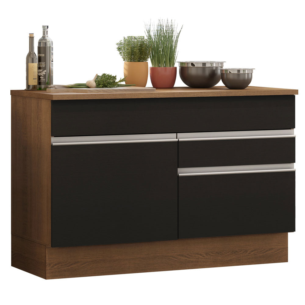 Bajo Mesada de Bacha de acero inoxidable 120cm 1 Puerta 2 Cajones Marrón/Negro (Con Tapa) Glamy