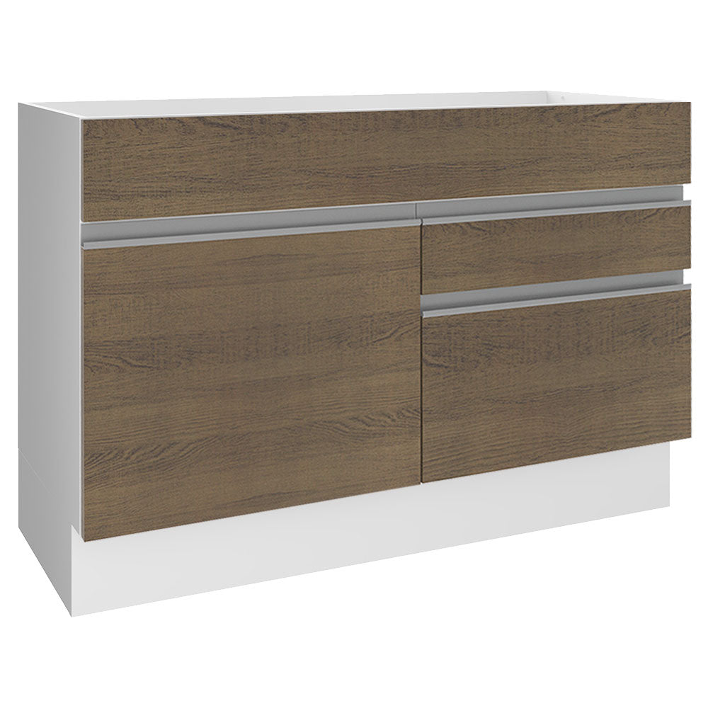 Bajo Mesada para Bacha 120 cm 1 Puerta y 2 Cajones (Sin Tapa ni Bacha) Glamy Blanco/Marrón