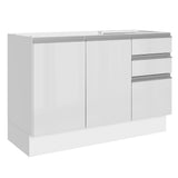 Bajo Mesada para Bacha 100% MDF 120 cm 3 Puertas e 2 Cajones Frentes Blanco Brillante Acordes Madesa