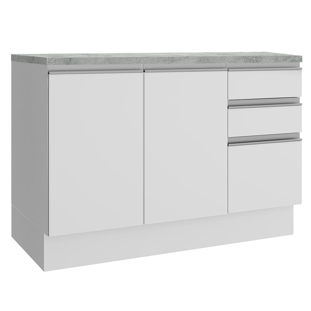 Bajo Mesada para Bacha 120 cm 2 Puertas 3 Cajones (Con Tapa) Glamy Blanco